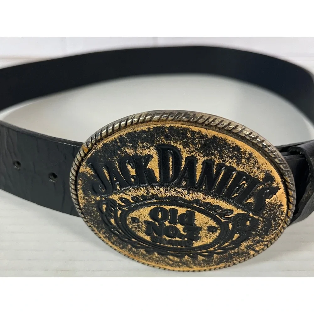Jack Daniels Belt Mens 38 Black Leather Western Old No 7 Buckle‎